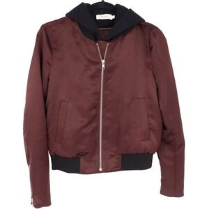 A.L.C. Edison Satin Convertible Bomber Jacket Bordeaux Black Womens Size XS